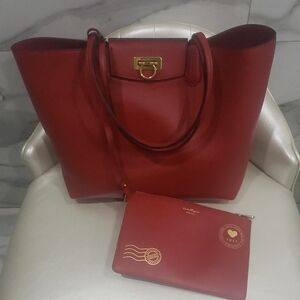 Salvatore Ferragamo Red Tote Bag with Gold Hardware